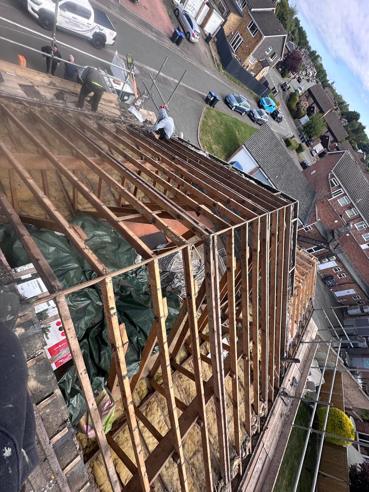 Exposed roof rafters before tiling