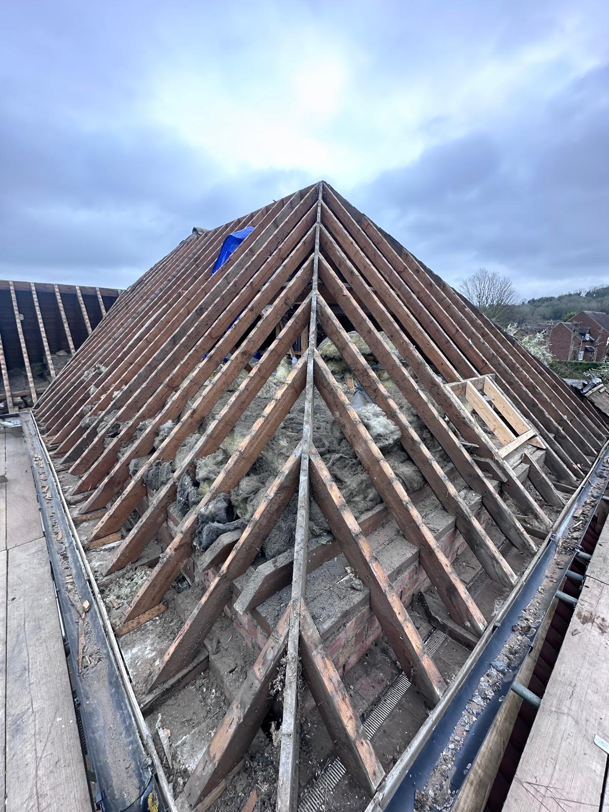 Bare roof structure before replacement